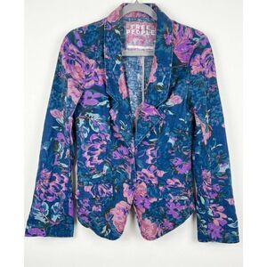 Free People womens size 6 linen lightweight jacket blue purple spring summer